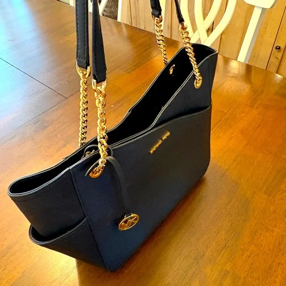 Michael Kors Black Shoulder Bag with Gold Accents - Picture 5 of 7